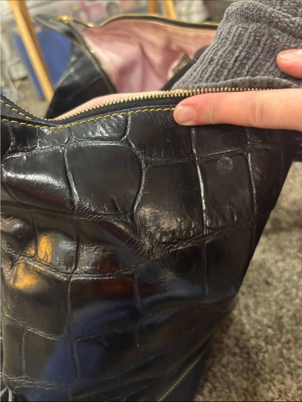 Dooney & Bourke Black and red Croc-Embossed weekender duffle Bag - Picture 10 of 14